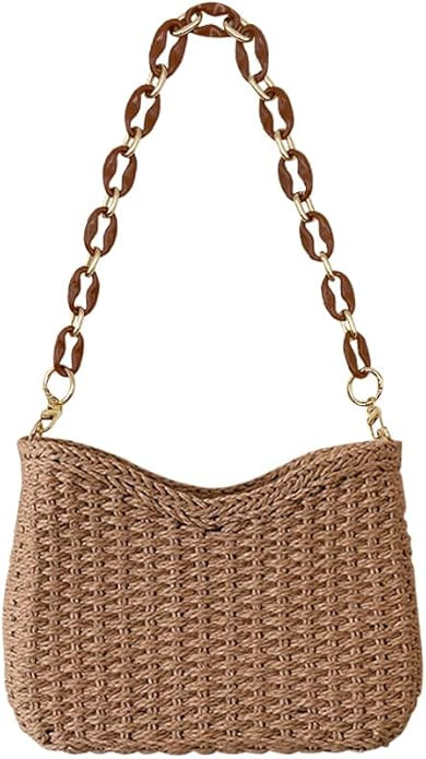 JYG Straw Woven Shoulder Bag for Women Summer Beach Travel Crossbody Handbag Classics Satchel Pur... | Amazon (US)