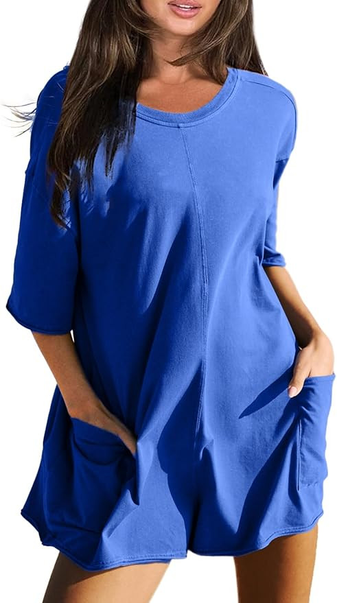 Glamaker Women's Summer Oversized Tee Romper Casual Workout Athletic Romper Onesie Backless Loose... | Amazon (US)