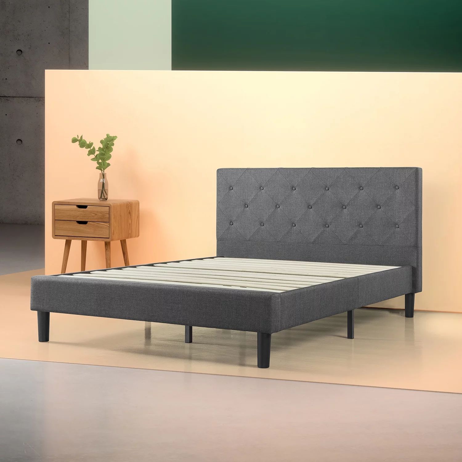 Zinus Shalini Upholstered Diamond Stitched Platform Bed, Dark Grey, Multiple Sizes | Walmart (US)