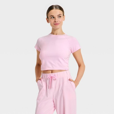 Women's Washed Jersey Cropped Short Sleeve Top - JoyLab™ Light Pink XXS | Target