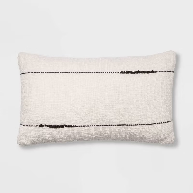 Embroidered Thin Line Lumbar Throw Pillow Black/Cream - Project 62™ | Target