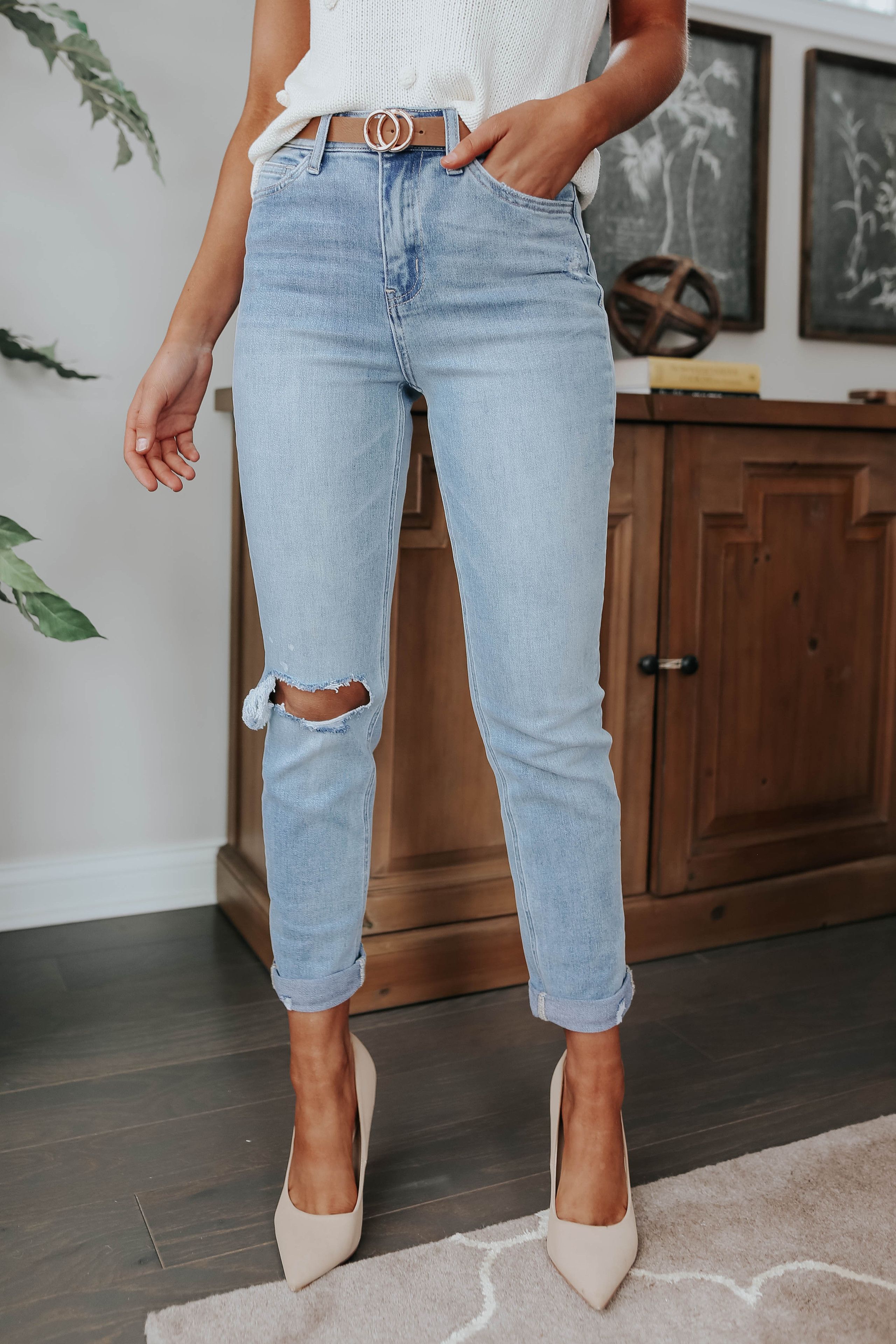Carefree Distressed Light Wash Straight Jeans | Magnolia Boutique