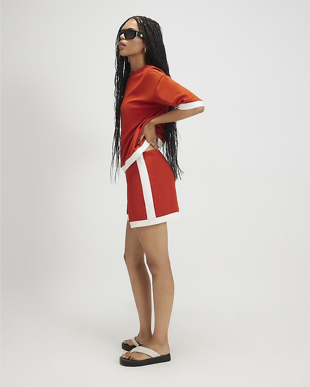 Orange Premium Pleat Colour Block Shorts | River Island UK & IE