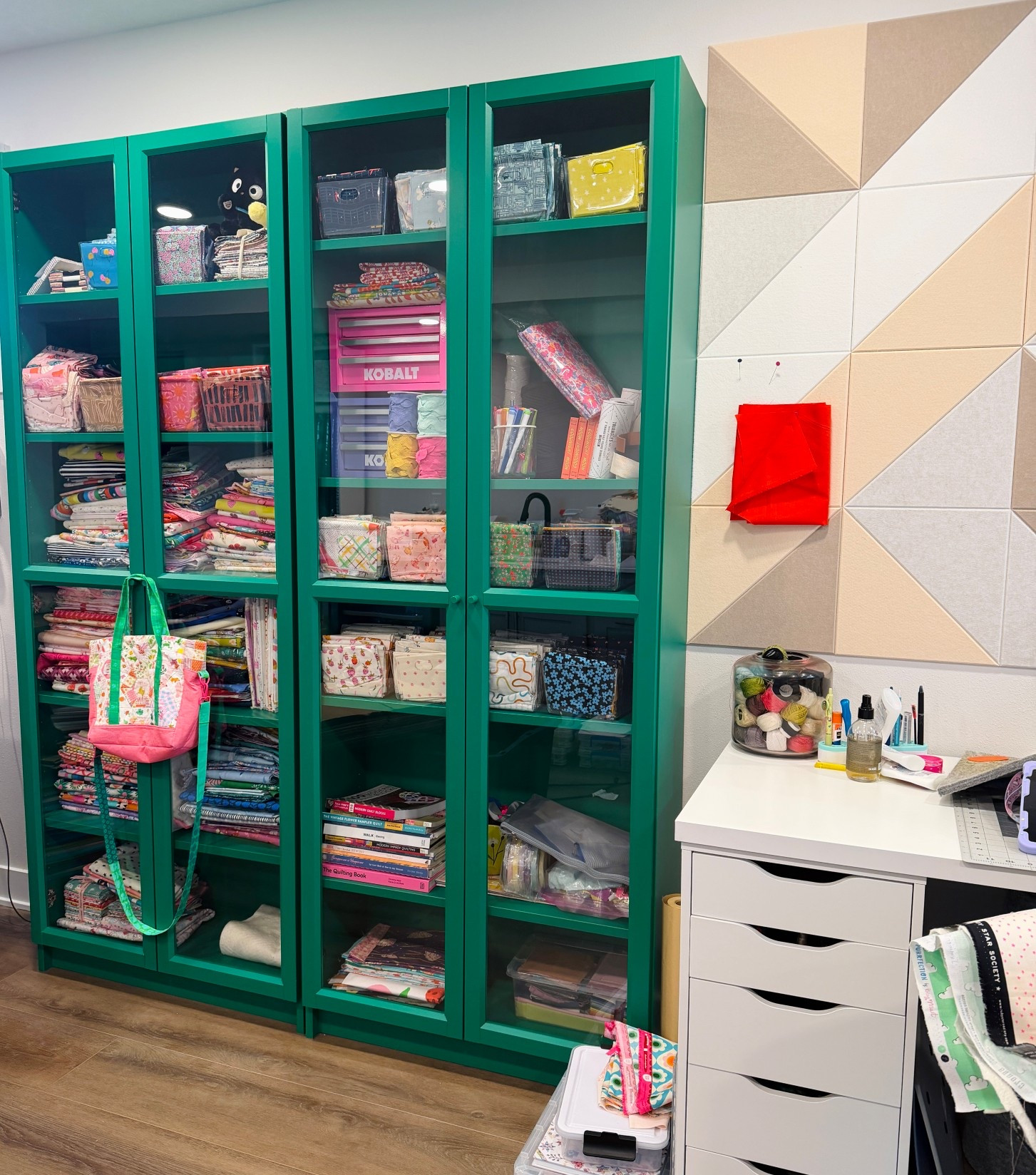 Fabric storage in my sewing space 


#LTKHome #LTKvlog #LTKU