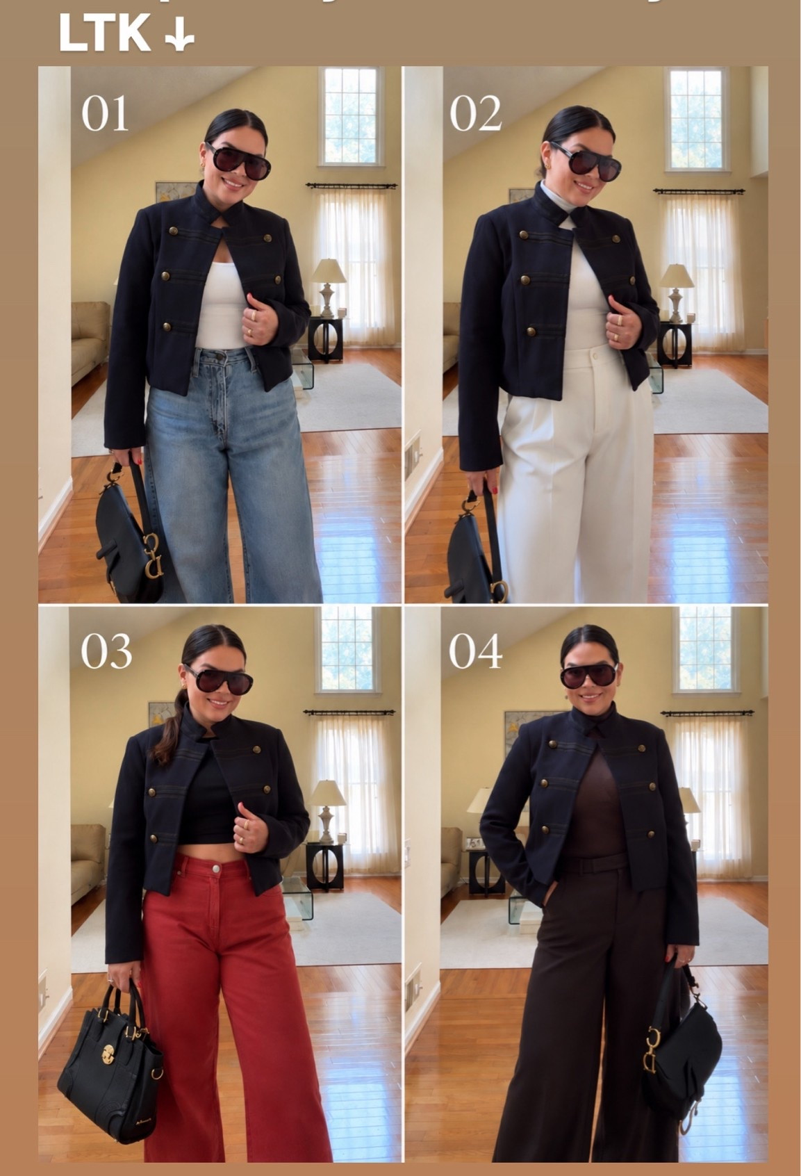 One H&M jacket, four ways 🤍
Styling this navy military-inspired jacket four different ways for fall — with denim, winter whites, a pop of red, and chic chocolate tones. Such an easy statement piece to dress up or down.

#LTKootd #LTKWorkwear #LTKSaleAlert