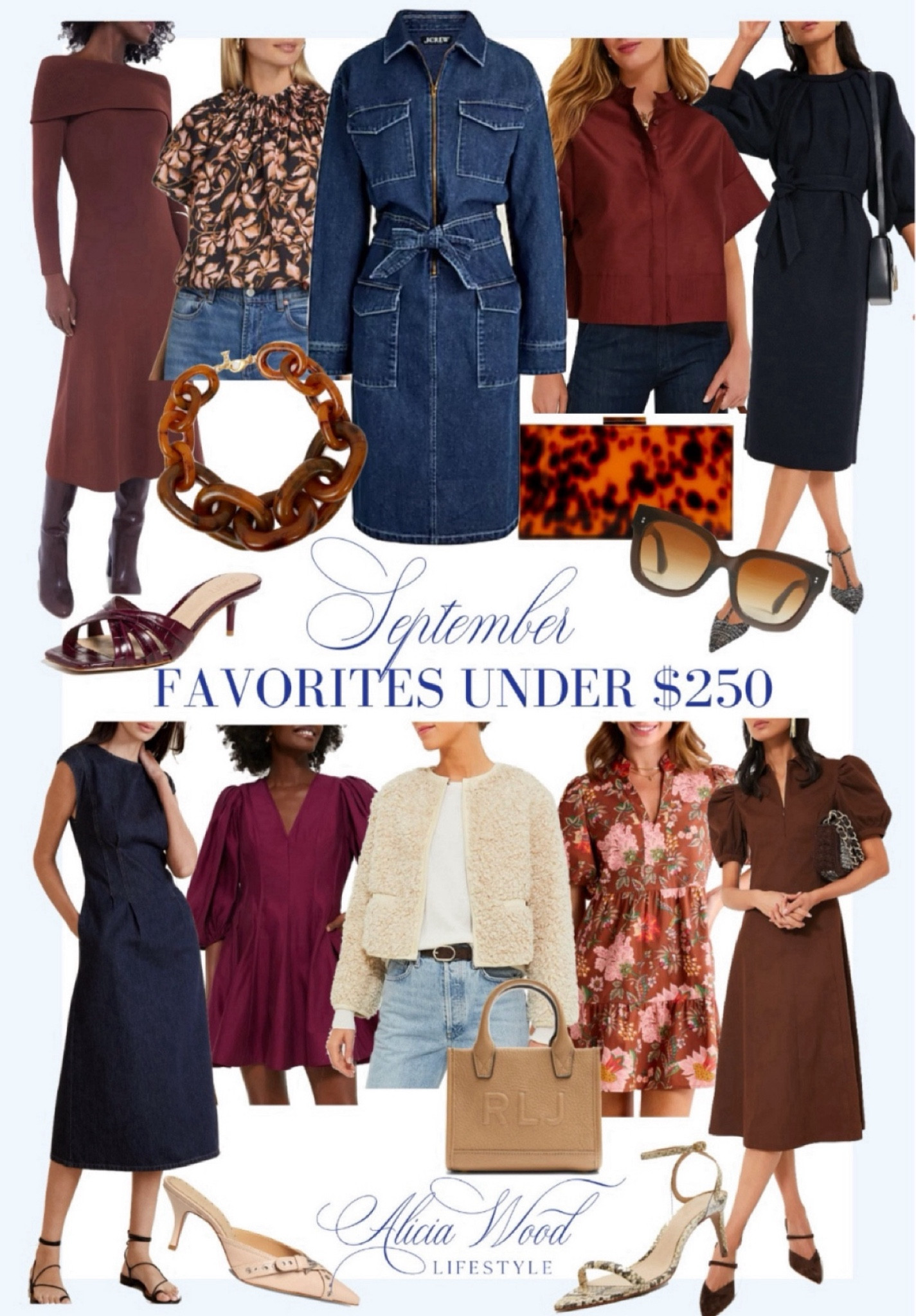 September Favorites Under $250

https://www.aliciawoodlifestyle.com/september-favorites-under-250/

Off the shoulder chocolate midi knit dress
Floral short sleeve top
Long sleeve denim self belt dress 
Burgundy short sleeve top
Black midi dress
Tortoise chunky link necklace 
Tortoise clutch 
Gradient sunglasses
Burgundy strappy mule sandal
Sleeveless Denim midi dress 
Burgundy midi dress with balloon sleeve 
Faux shearling bomber jacket 
Floral print mini dress
Chocolate brown midi dress
Neutral pointed toe slide
Animal print detail on flat sandal with ankle wrap 
Fall transitional 

#LTKStyleTip #LTKSeasonal #LTKOver40