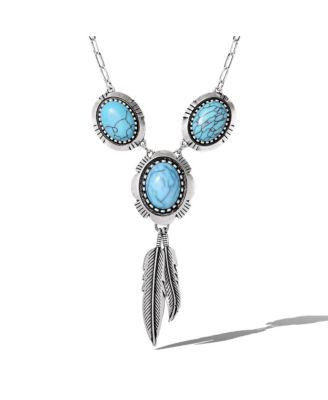 Jessica Simpson Turquoise Feather Pendant Necklace In Antique Silver | Macy's