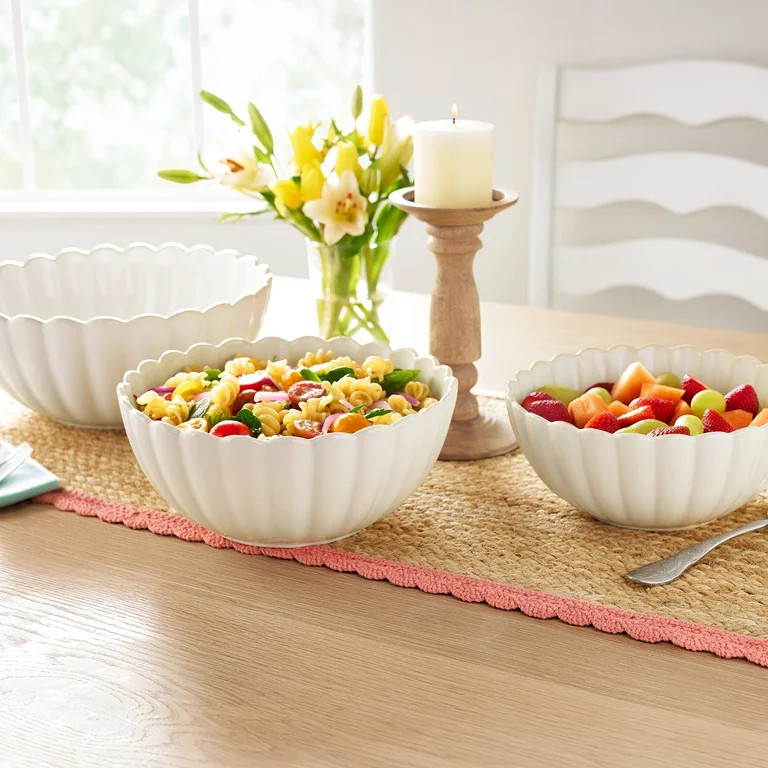 The Pioneer Woman Colette Stoneware Nesting Bowls, Cream, Set of 3 | Walmart (US)