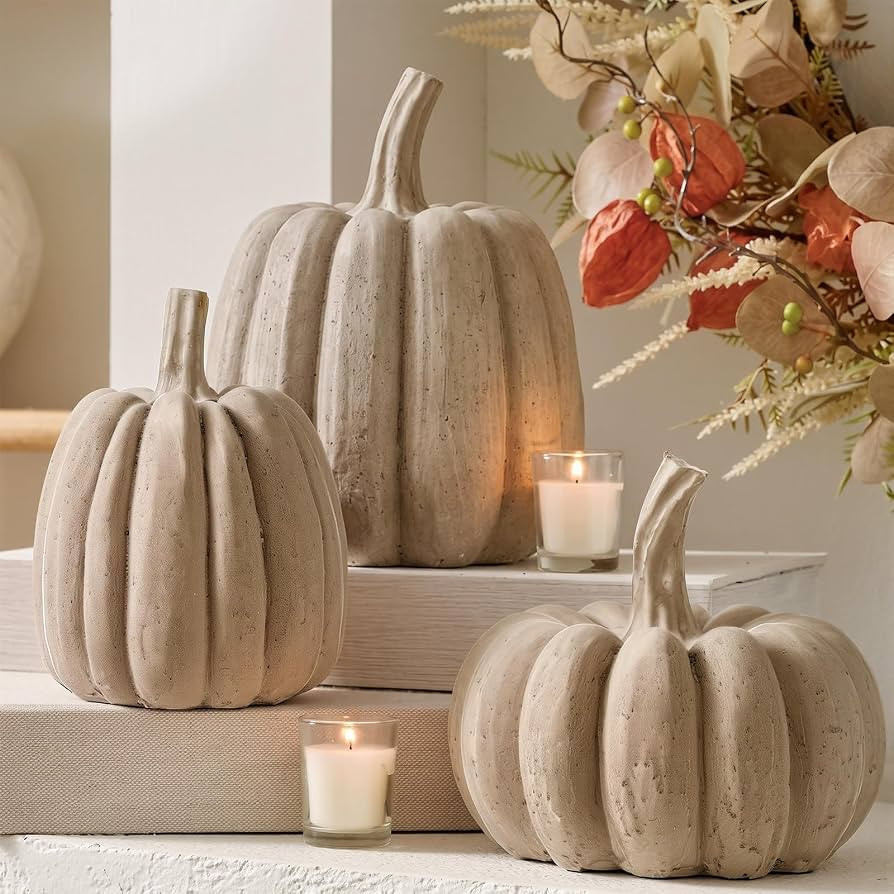 3 Pcs Large Rustic Artificial Pumpkin Stackable Pumpkin Decor, Blonde | Amazon (US)