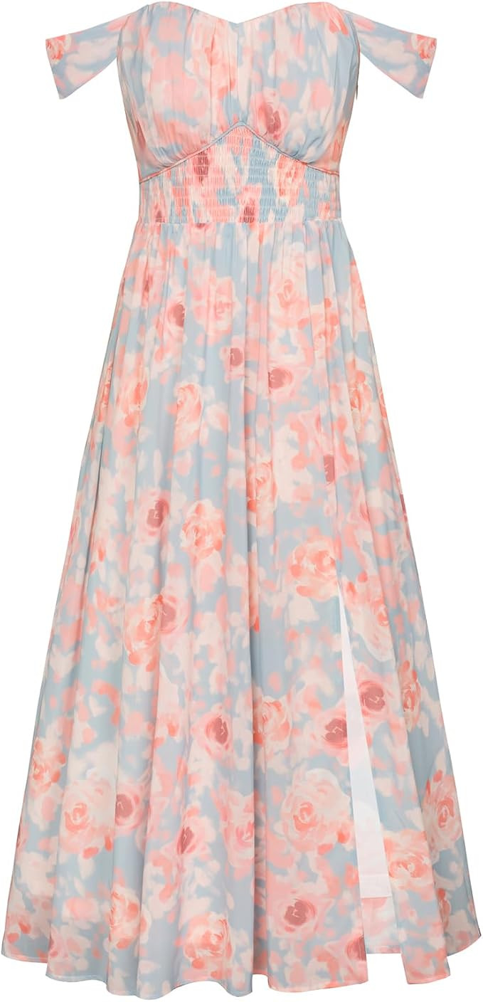 GRACE KARIN 2026 Women's Summer Floral Wedding Guest Dress,Beach Flowy A Line Maxi Off Shoulder B... | Amazon (US)
