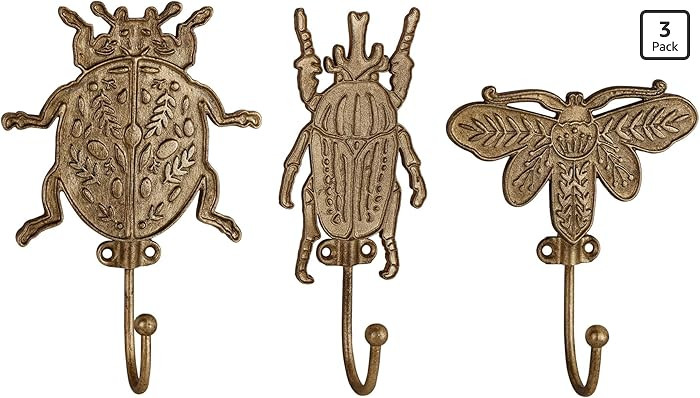SOFFEE DESIGN Set of 3 Metal Insects Wall Hooks, Decorative Closet Organizer for Keys Jewelry, Na... | Amazon (US)