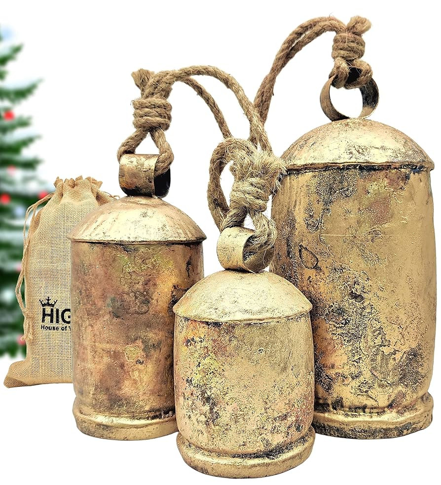 HIGHBIX Set of 3 Giant Harmony Cow Bells Huge Vintage Shabby Chic Handmade Rustic Lucky Christmas... | Amazon (US)