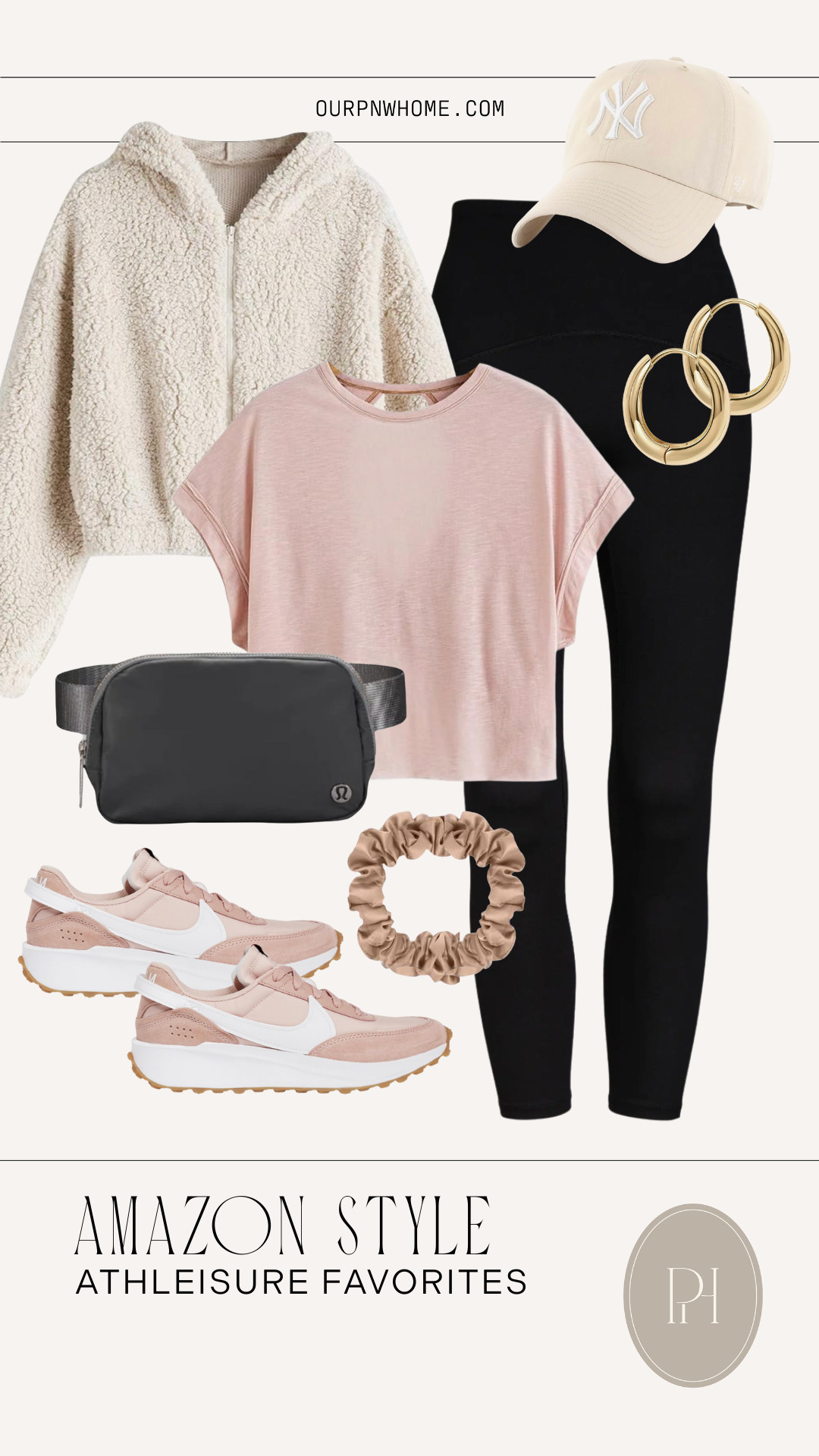 Athleisure favorites from Amazon!

black leggings, yoga leggings, gym leggings, workout leggings, pink workout top, sherpa jacket, fleece jacket, Lululemon belt bag, gold hoop earrings, tan baseball cap, satin scrunchie, pink sneakers, pink Nike tennis shoes, trainers, pink tee, gym tee, fitness look, gym outfit, pilates outfit, mom outfit 

 #LTKActive #LTKStyleTip #LTKShoeCrush