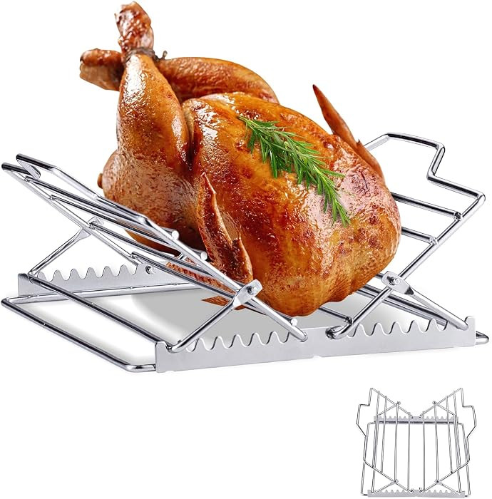 Adjustable Roasting Rack with Lift for Turkey Chicken, Fits 9x13 Pan, Non-Stick Heavy Duty Stainl... | Amazon (US)