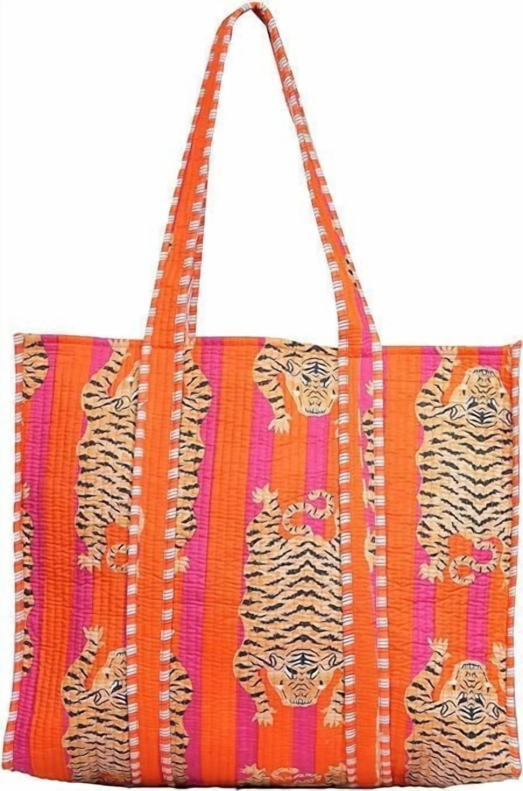 Cotton Tiger Block Print Tote Bag, Handmade Indian Shopping Shoulder Bag, Unisex Market Daily Use | Walmart (US)