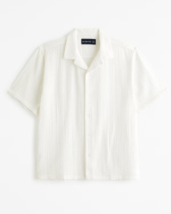Camp Collar Gauzy Button-Up Shirt | Abercrombie & Fitch (US)