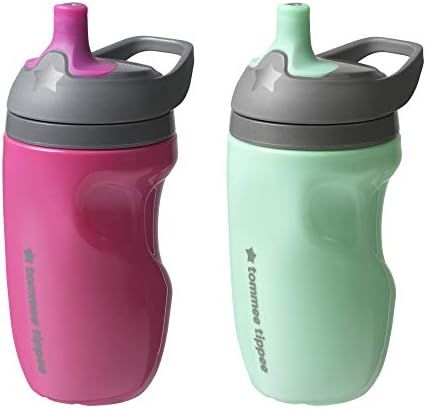 Tommee Tippee Insulated Sportee Toddler Sports Water Bottle Sippy Cup with Handle, Pink + Mint (9oz, | Amazon (US)