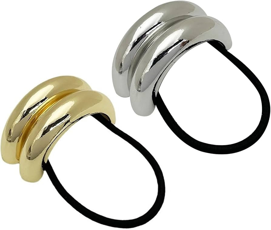 Metal Hair Tie Ponytail Hair Cuffs, Geometric Elastic Hair Ties, Ellipse Hair Bands, Silver and G... | Amazon (UK)