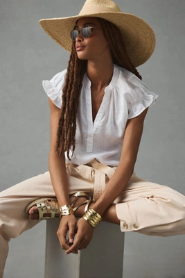 Pilcro Deep-V Linen Blouse | Anthropologie (US)