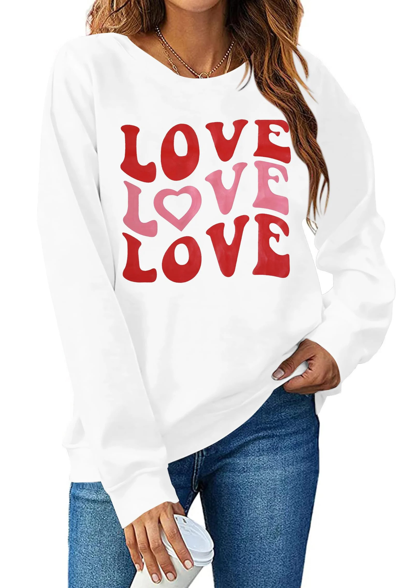 KimSoong Women Oversized Love Sweatshirt Funny Letter Print Long Sleeve Crew Shirt Holiday Pullov... | Walmart (US)
