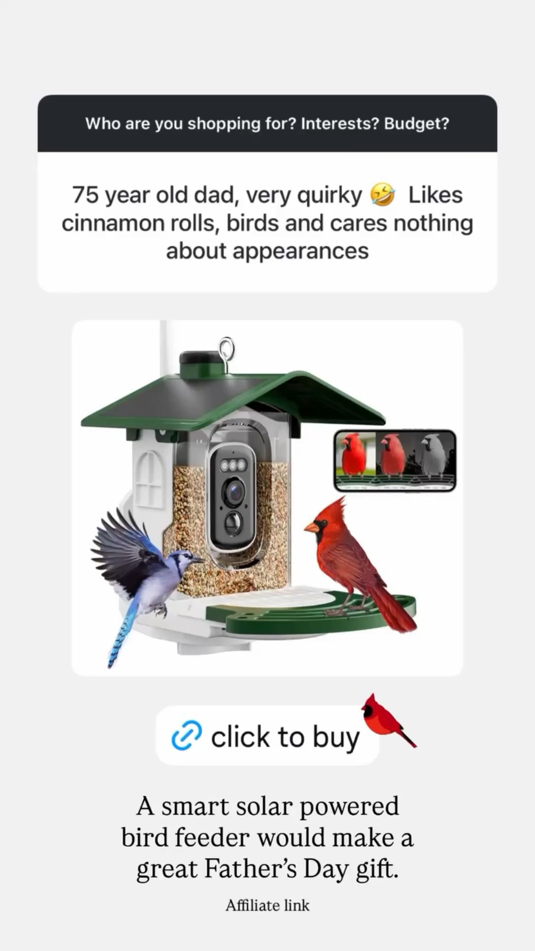 A smart solar powered bird feeder would make a great Father’s Day gift. 

#fathersday

#LTKMens #LTKSeasonal #LTKHome