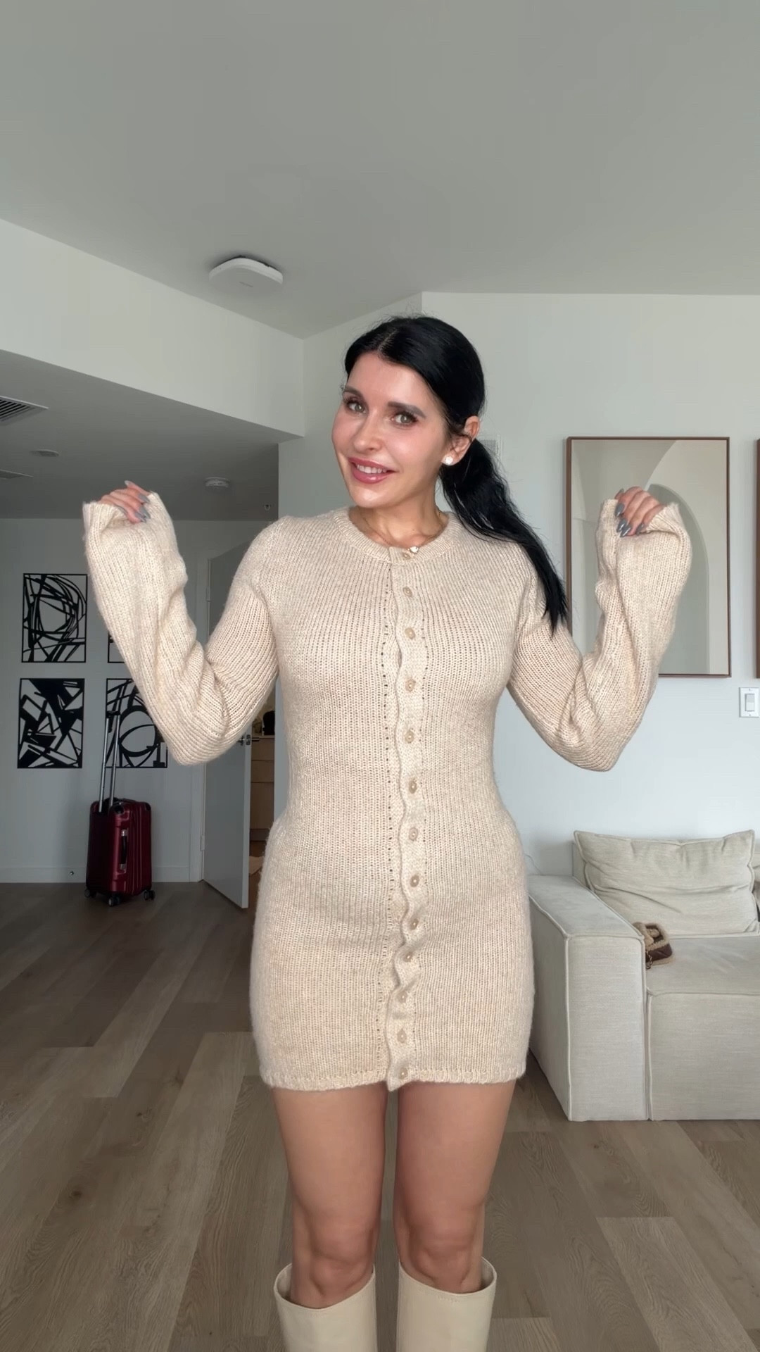 Neutral fuzzy warm sweater dress 

#LTKSeasonal #LTKootd #LTKgrwm