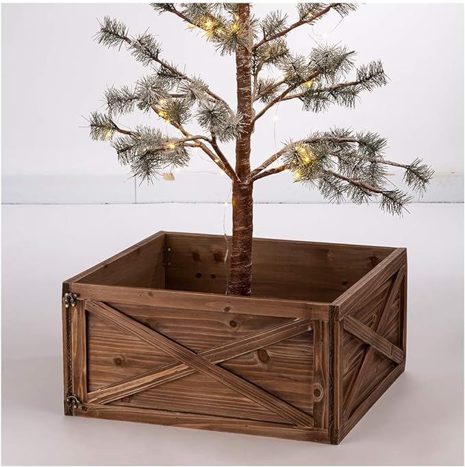 glitzhome Natural Wooden Tree Collar Christmas Tree Skirt Tree Box Tree Stand Cover, 22" L | Amazon (US)