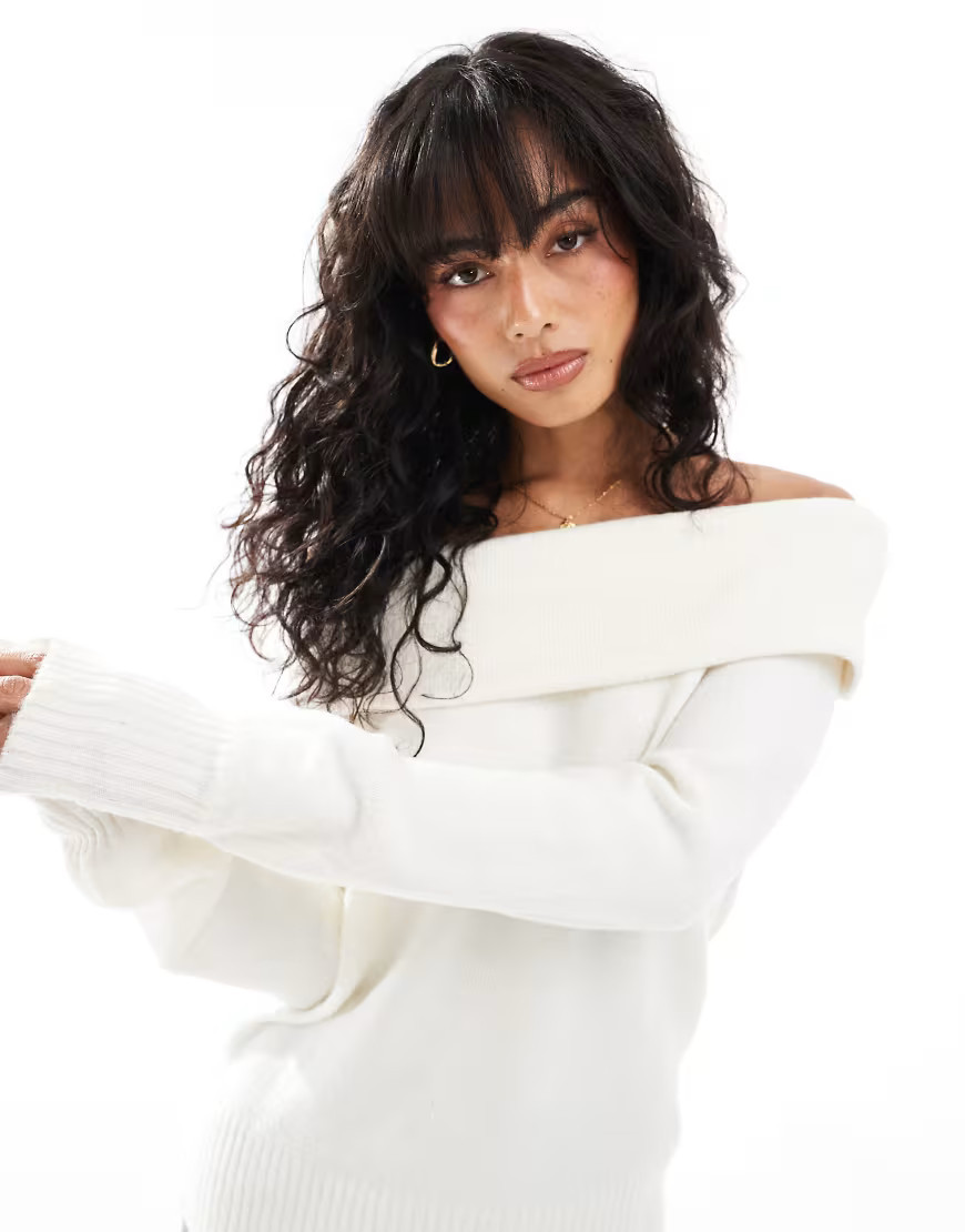 Threadbare off-shoulder sweater in white | ASOS (Global)