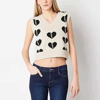 Arizona Cropped Womens V Neck Hearts Sweater Vest Juniors | JCPenney