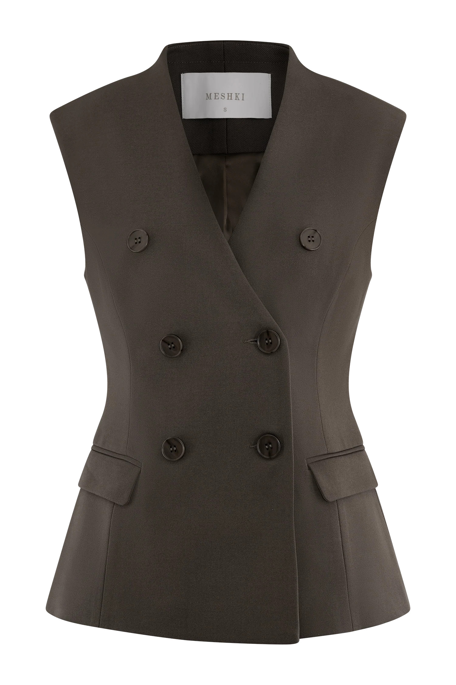 Penelope Suiting Sleeveless Blazer - Chocolate | MESHKI US