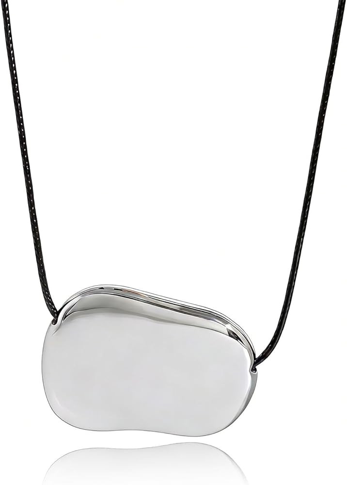 Long Statement Necklace for Women Chunky Gold Bean Necklace Big Silver Oval Circle Pebble Necklac... | Amazon (US)