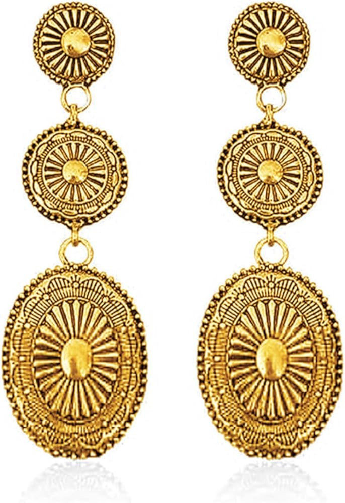 Western Outfit Earrings for Women Oval Turquoise Dangle Earrings Vintage Silver Drop Earrings Wes... | Amazon (US)