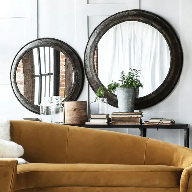 Vintage Iron Bowl Framed Round Mirror | Antique Farm House