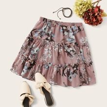 Plus Floral Print Tiered Layer Ruffle Hem Skirt | SHEIN