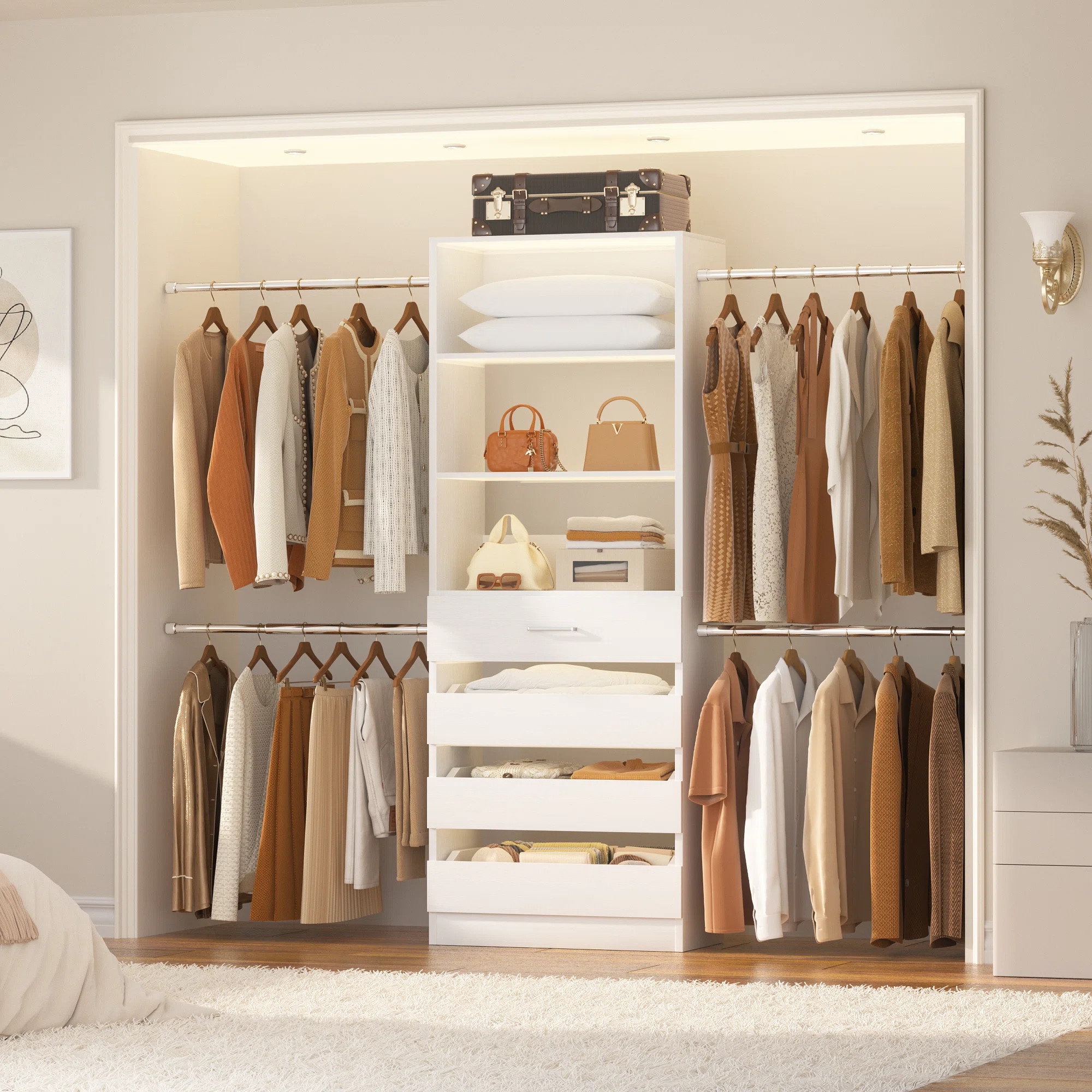 Aheaplus 4-9Ft Closet Organizer With 4 Wooden Drawers And 4 Rods | Wayfair | Wayfair North America