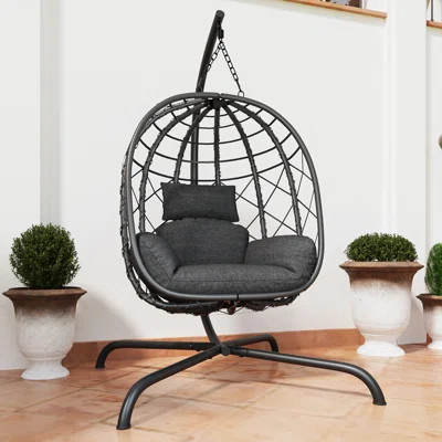 Hanging Egg Chair With Stand For Indoor Outdoor, Foldable Wicker Rattan Patio Egg Swing Chairs Hammock Egg Chair With Cushion | Wayfair North America