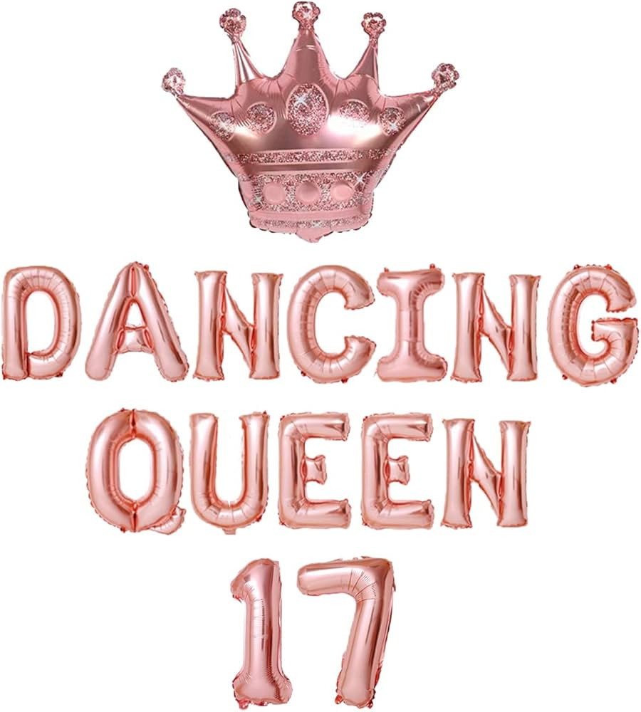 18" Rose Gold Dancing Queen 17 balloons Princess Balloon Banner 17th Birthday Party Balloons 17 B... | Amazon (US)