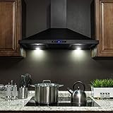 36" Black Painted Stainless Steel Wall Mount Range Hood Lights Removable Filter | Amazon (US)