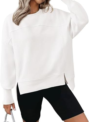 BTFBM Women's Casual Crewneck Sweatshirts 2025 Spring Fall Clothes Long Sleeve Side Slit Workout ... | Amazon (US)