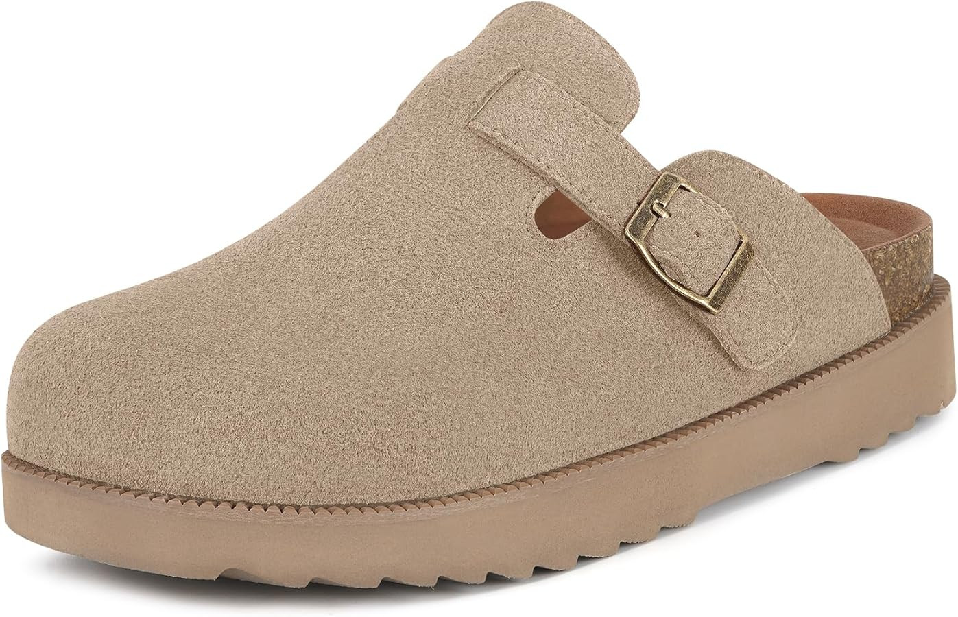 Women's Suede Clogs Leather Mules Comfort Cork Footbed Platform Clogs Adjustable Buckle Slip On S... | Amazon (US)