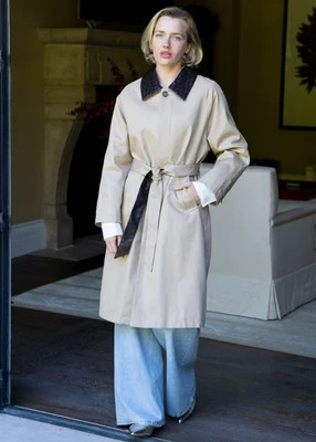 Alanah Vegan Leather Collared Trench Jacket with Belt | Benaar La