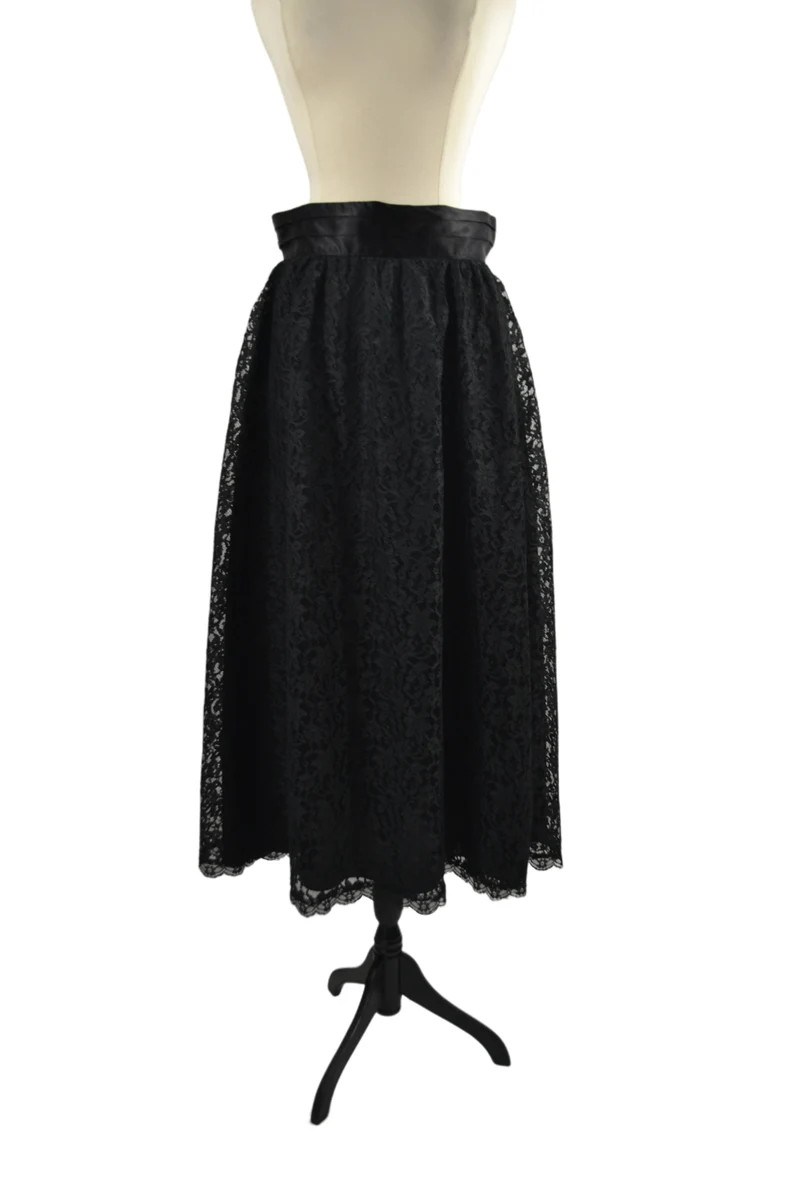 1980s Black Lace Overlay Skirt by Gunnies for Gunne Sax - Etsy Canada | Etsy (US)