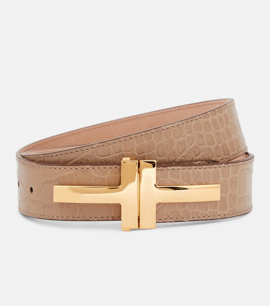 Double T croc-effect leather belt | Mytheresa (US/CA)