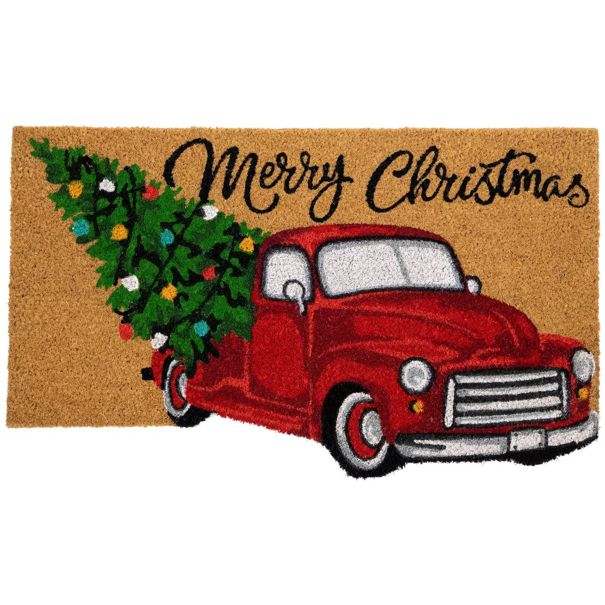 Northlight Red and Green Vintage Truck "Merry Christmas" Outdoor Natural Coir Doormat 18" x 30" | Target