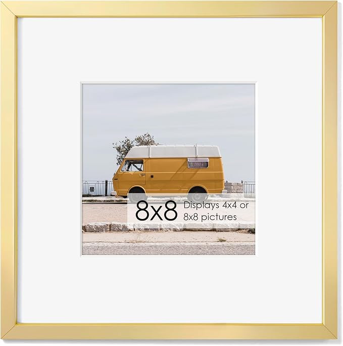 8x8 Aluminum Picture Frame, Premium Square Photo Frames with Mat for 4x4 or Without Mat for 8 x 8... | Amazon (US)