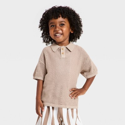 Grayson Mini Toddler Boys' Knit Sweater Polo Shirt - Beige 2T | Target