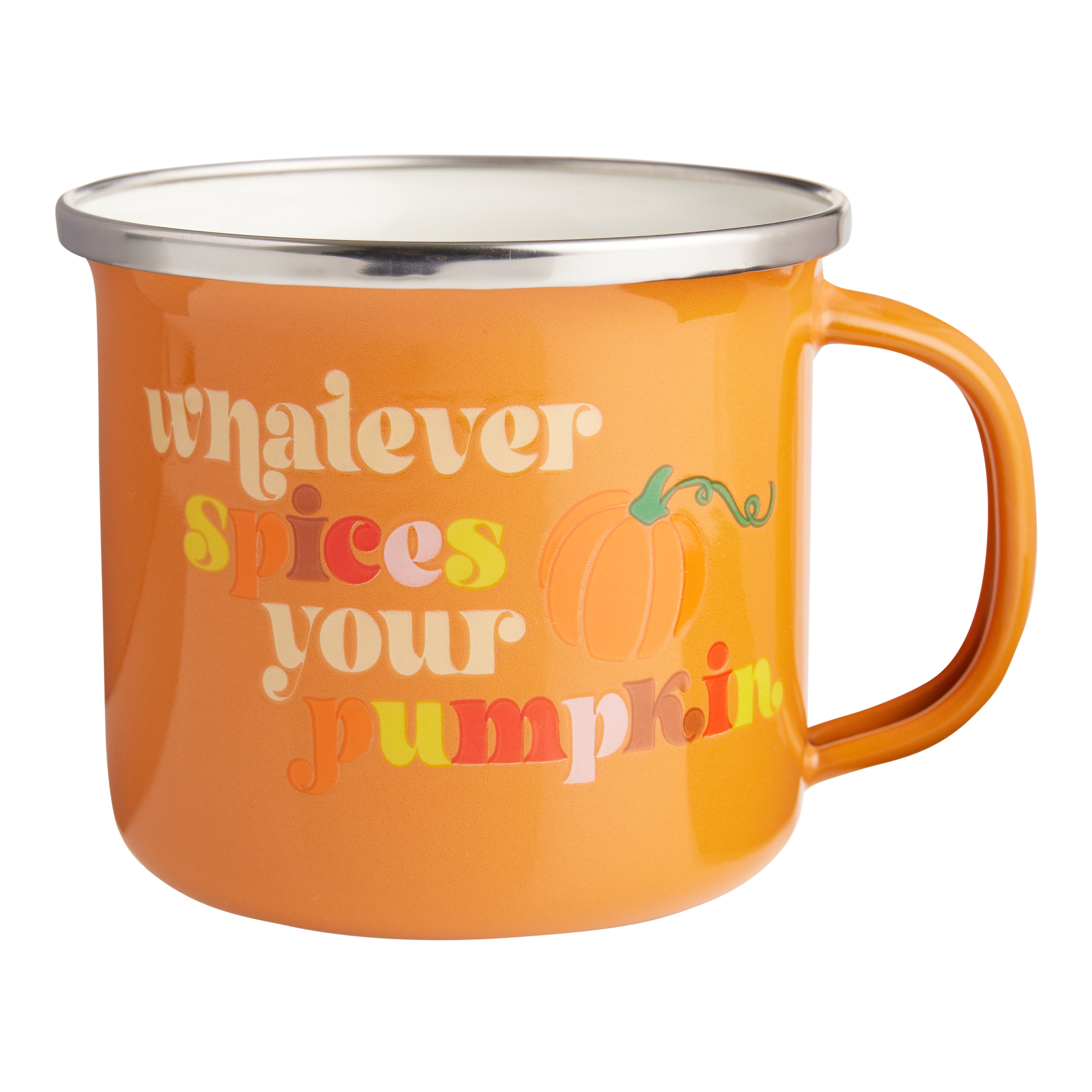 Orange Whatever Spices Your Pumpkin Enamel Steel Mug | World Market