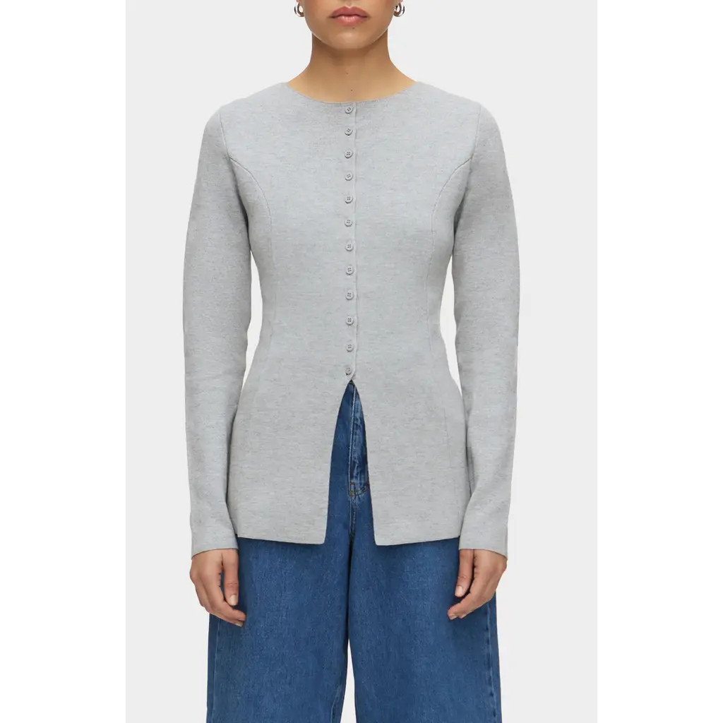 ALIGNE Daphne Split Hem Organic Cotton & Wool Blend Cardigan in Grey at Nordstrom, Size 14 | Nordstrom