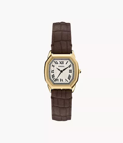 Harlow Three-Hand Brown Croco Leather Watch | Fossil (US)