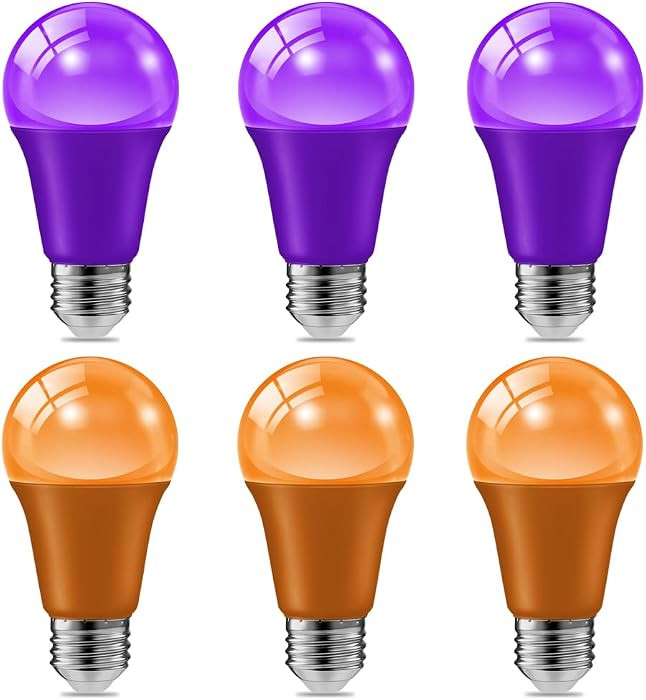 haraqi 6 Pack 9W (60W Equivalent) 120V E26 Base A19 LED Colored Light Bulb, Purple and Orange LED... | Amazon (US)